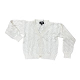 FLOWERS BY ZOE CABLE CARDIGAN WITH LACE BOW - OFF WHITE