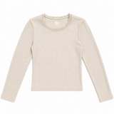 FLOWERS BY ZOE RIBBED LACE TRIM LONG SLEEVE - CREAM