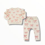 OH BABY! PINK BOWS RUFFLE SWEATSHIRT AND JOGGER SET