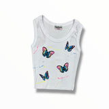 FIREHOUSE RIBBED TANK - WHITE/BUTTERFLIES/SPLATTERED