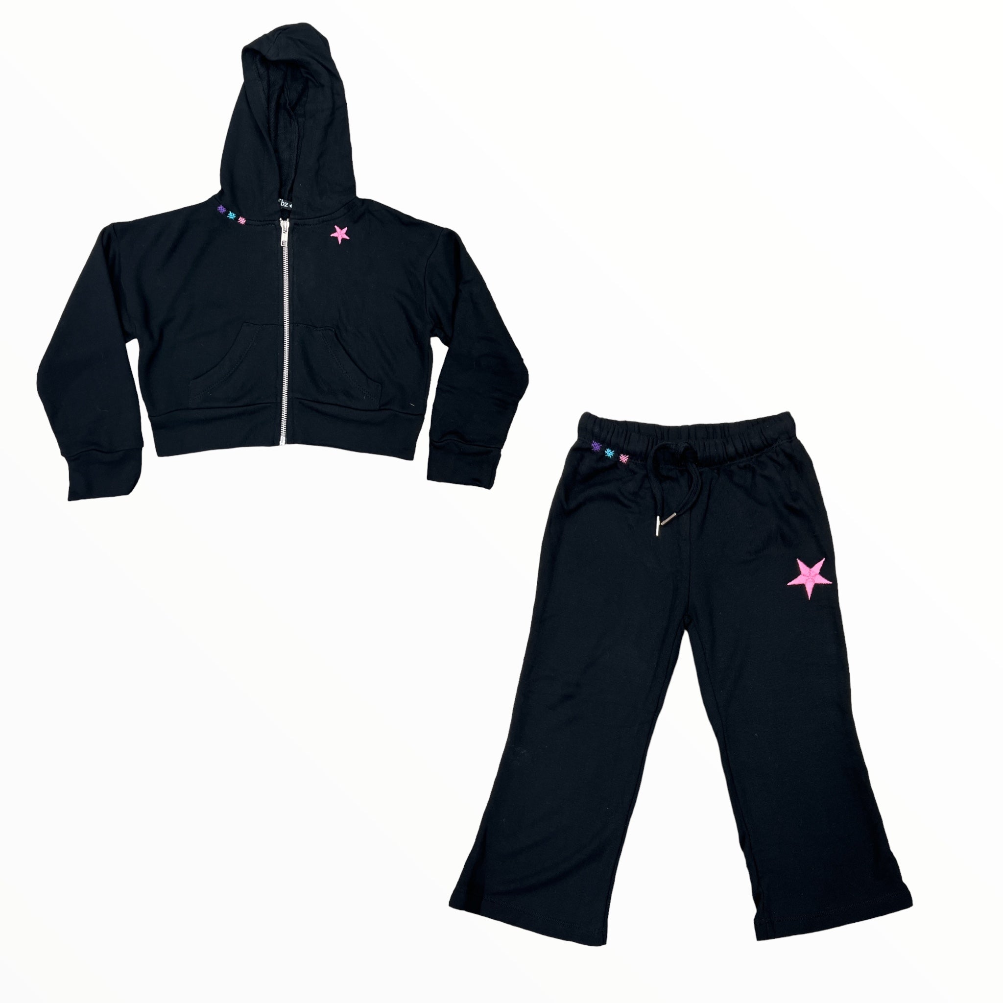 FLOWERS BY ZOE WIDE LEG SWEATPANT - BLACK/EMBROIDERED STAR
