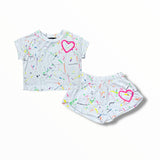 FLOWERS BY ZOE T-SHIRT -  WHITE/SPLATTER HEART