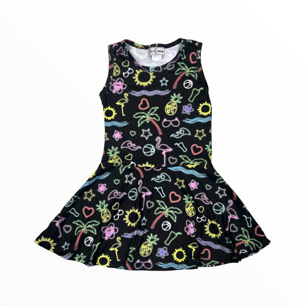 DORI CREATIONS TANK TWIRL DRESS - HAPPY NEON LIGHTS