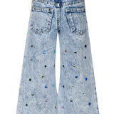 HANNAH BANANA ACID WASH DENIM PANTS WITH RHINESTONES