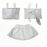 FLOWERS BY ZOE EYELET TIE BACK CROP TOP AND SKORT SET - WHITE