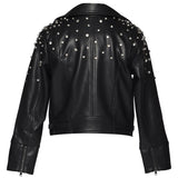 HANNAH BANANA VEGAN FAUX LEATHER MOTO JACKET WITH RHINESTONES