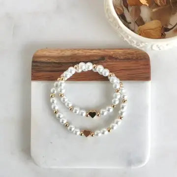 M2B WHITE PEARL AND GOLD BEADED BRACELET - MOM AND DAUGHTER
