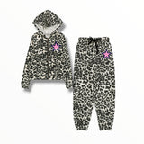 T2LOVE HOODED ZIP JACKET AND SWEATPANT SET - LEOPARD/STAR