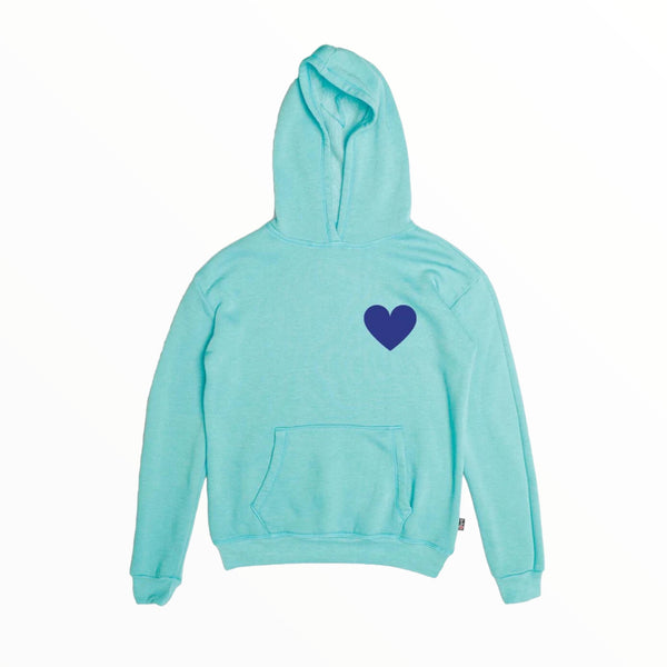 T2LOVE L/S OVERSIZE HOODED PULLOVER - BLUE CURACAO/SMALL HEART