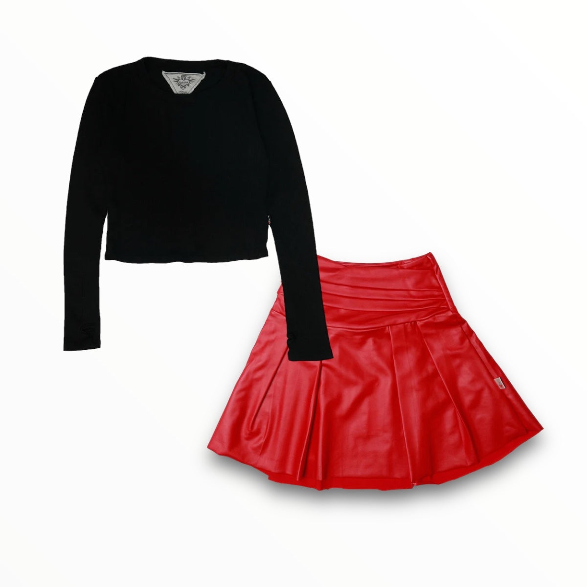 T2LOVE LAYERED WAIST SKIRT - RED PLEATHER
