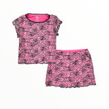 FLOWERS BY ZOE TOP AND SKIRT SET - PINK ROSE FLOCKING