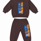 CALIFORNIAN VINTAGE BABY BOY PULLOVER AND JOGGER SET - BROWN/FUEL