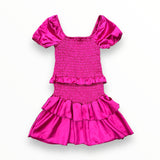 CHERYL KIDS CAP SLEEVE DRESS - SATIN PINK