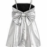 KATIE J TWEEN TWYLA BACK BOW LAME COUTURE DRESS - SILVER