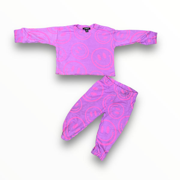 FLOWERS BY ZOE BABY SWEATSUIT - PURPLE/PINK SMILEY