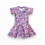 DORI CREATIONS S/S TWIRL DRESS - LAME/ PINK FLOWER SMILEY