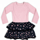 FLOWERS BY ZOE LONG SLEEVE DRESS - BLACK/PINK FLORAL
