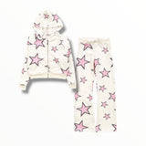 T2LOVE HOODED ZIP JACKET AND WIDE LEG PANT - WHITE/ STARS