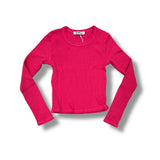 T2LOVE L/S THERMAL CREW TOP W/THUMBHOLE - HOT PINK (CROP)