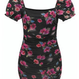 KATIE J TWEEN ANYA PRINT DRESS - BLACK WATERCOLOR