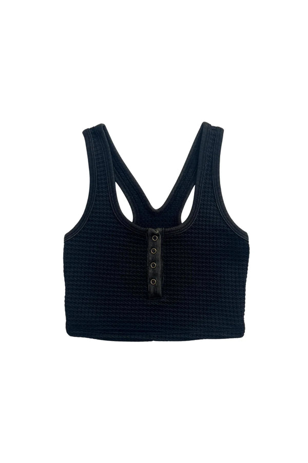 KATIE J TWEEN TWEEN PACEY WAFFLE BRA TOP - BLACK