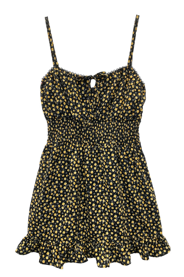 KATIE J AUBREY ROMPER DRESS - BLACK DITSY ROSES