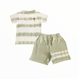 BABY STEPS T-SHIRT AND SHORT SET - LIGHT OLIVE TIE DYE STRIPE