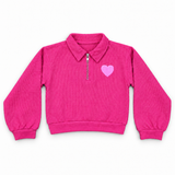 FLOWERS BY ZOE WAFFLE QUARTER ZIP SWEATSHIRT - FUSCHIA
