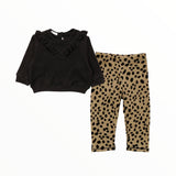 COZII RUFFLE FRONT CREW AND LEGGING SET - ANIMAL/BLACK