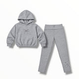 FLOWERS BY ZOE BUBBLE SWETAHSIRT AND LEGGING SET - BOW APPLIQUE - GRAY