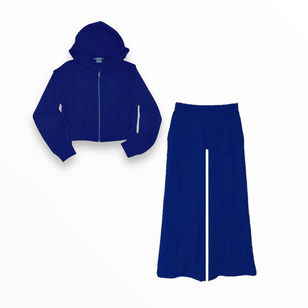TWEENSTYLE HACCI ZIP HOODIE AND WIDE LEG SWEATS SET - ROYAL BLUE