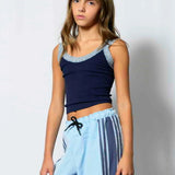 KATIE J TWEEN LIANA SEAMLESS TANK W/ LACE TRIM - EVENING BLUE/GLACIER