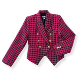 KATIE J TWEEN TWEEN VICTORIA HOUNDSTOOTH JACKET - BLACK/PINK