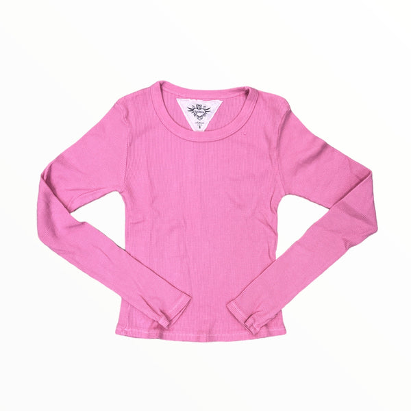 T2LOVE L/S THERMAL CREW TOP W/THUMBHOLE - CANDY PINK