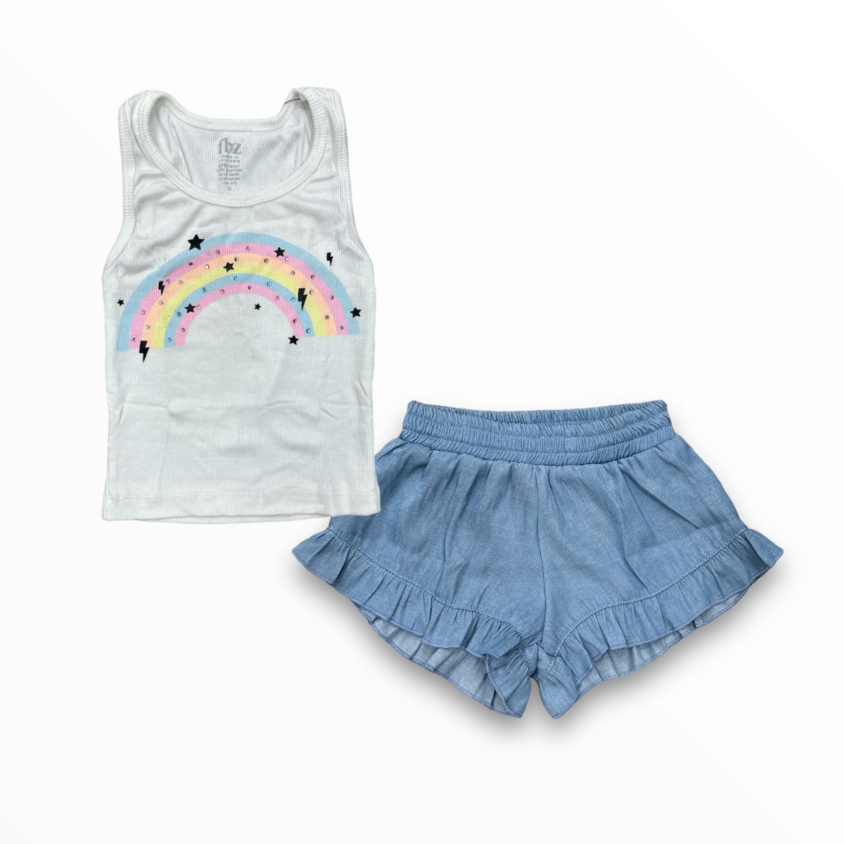 FLOWERS BY ZOE RIBBED TANK - WHITE/RAINBOW