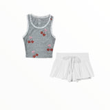 FLOWERS BY ZOE RIBBED TANK WIHT LACE TRIM - HEATHER GREY/CHERRY BOW