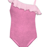 MC2 SAINT BARTH CRINKLE ONE PIECE ONE SHOULDER SWIMSUIT WITH FLOUNCE - FANTASIA PINK