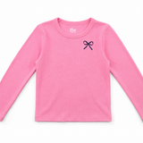 FLOWERS BY ZOE BOW RIBBED LONG SLEEVE - PINK/NAVY BOW
