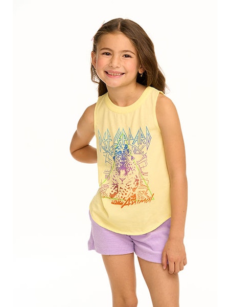 CHASER GIRL MUSCLE TANK - YELLOW/DEFF LEPPARD