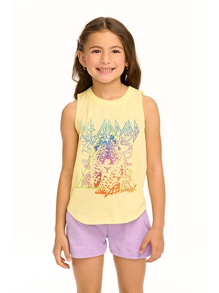 CHASER GIRL MUSCLE TANK - YELLOW/DEFF LEPPARD