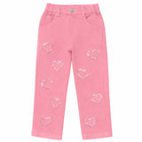 MINI DREAMERS AMELIA CRYSTAL HEARTS DENIM PANT - PINK