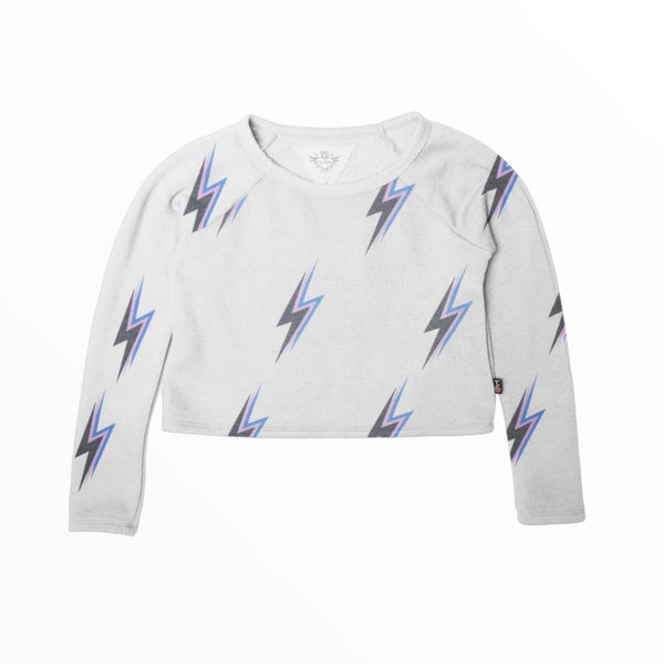 T2LOVE L/S CREW PULLOVER - WHITE/LIGHTNING BOLTS