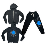 CALIFORNIAN VINTAGE ZIP HOODIE AND JOGGER SET - CHARCOAL/HAPPY FACE
