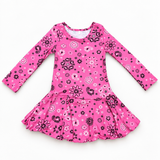 SOCIAL BUTTERFLY L/S DRESS - PINK BANDANA