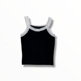 FLOWERS BY ZOE LACE TRIM TANK TOP - BLACK/WHITE