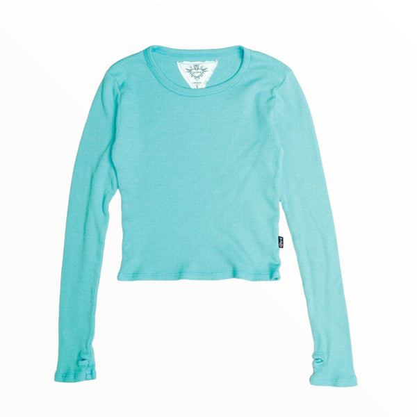 T2LOVE L/S THERMAL CREW TOP W/THUMBHOLE - BLUE CURACAO