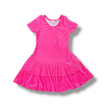 SOCIAL BUTTERFLY S/S RUFFLE DRESS - HOT PINK GLITTER VELVET