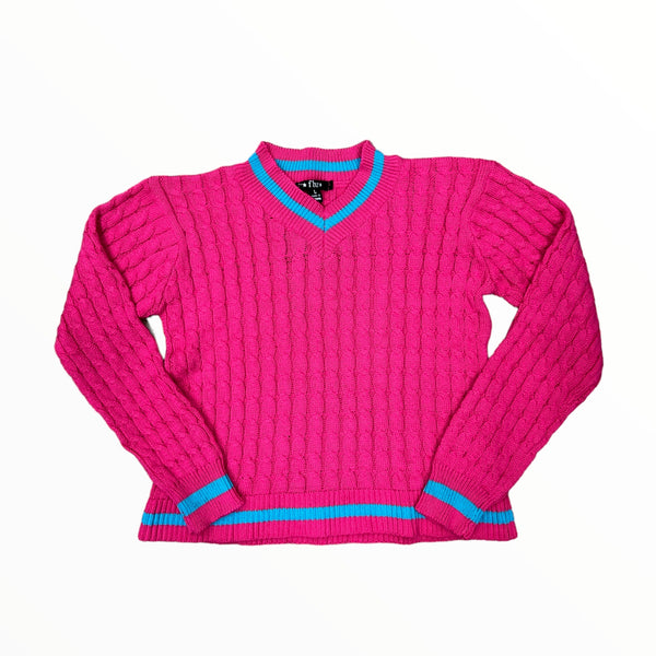 FLOWERS BY ZOE CABLE SWEATER - PINK/TURQU