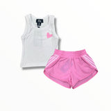 FLOWERS BY ZOE RIBBED TANK - WHITE/PINK HEART