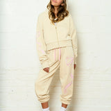 KATIE J TWEEN DYLAN BOW APPLIQUE SWEATPANT - TAUPE SHABBY FLORAL